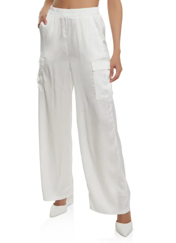 Satin Cargo Pocket Wide Leg Pants sold by Rainbow