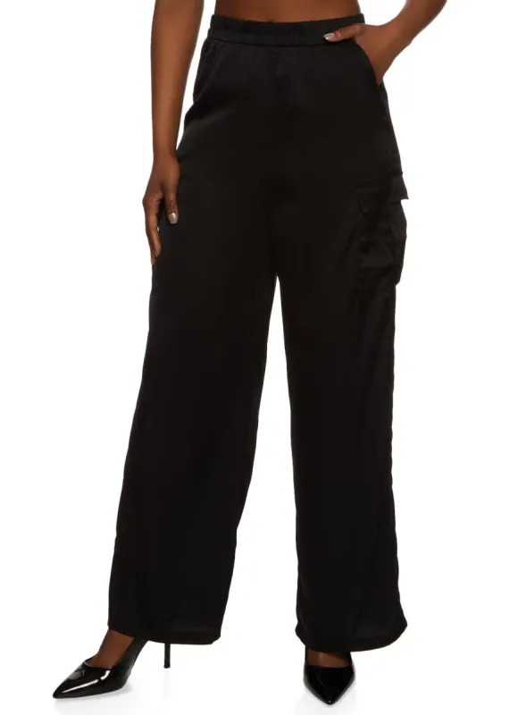 Satin Cargo Pocket Wide Leg Pants sold by Rainbow