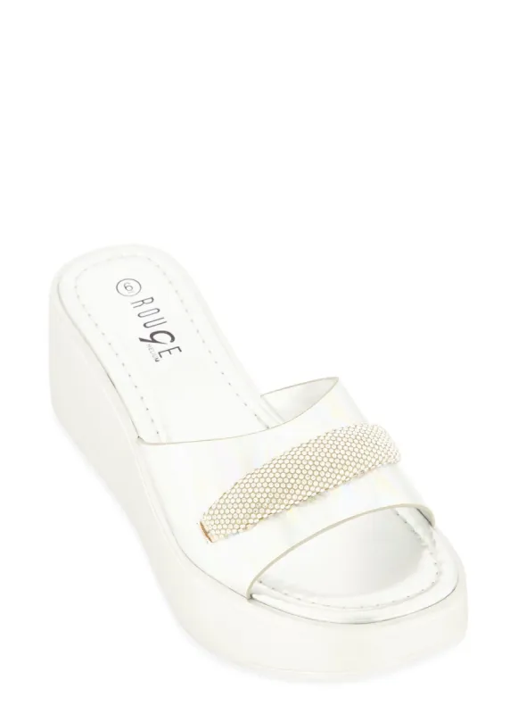 Rhinestone Detail Band Wedge Slide Sandals sold by Rainbow