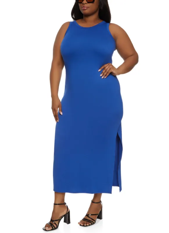 Plus Size Scoop Neck Side Slit Maxi Dress sold by Rainbow