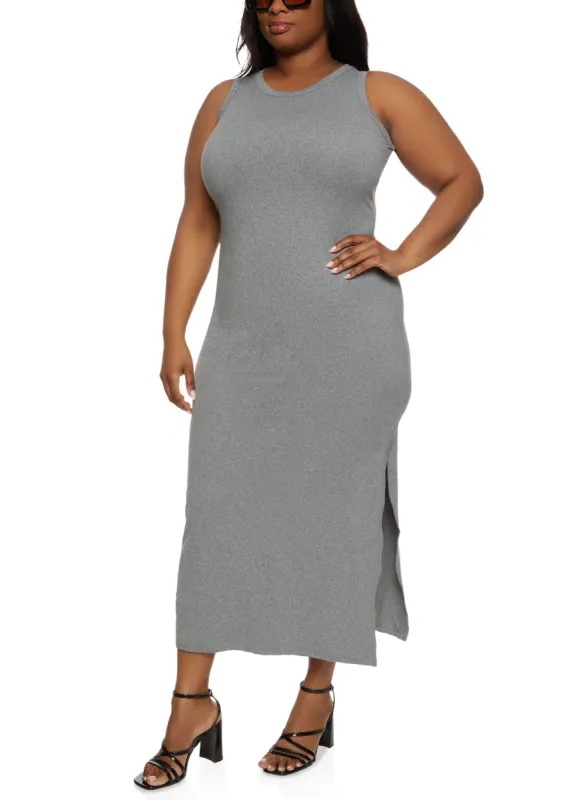Plus Size Scoop Neck Side Slit Maxi Dress sold by Rainbow