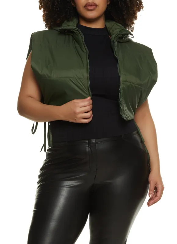 Plus Size Side Tie Cropped Hooded Puffer Vest sold by Rainbow