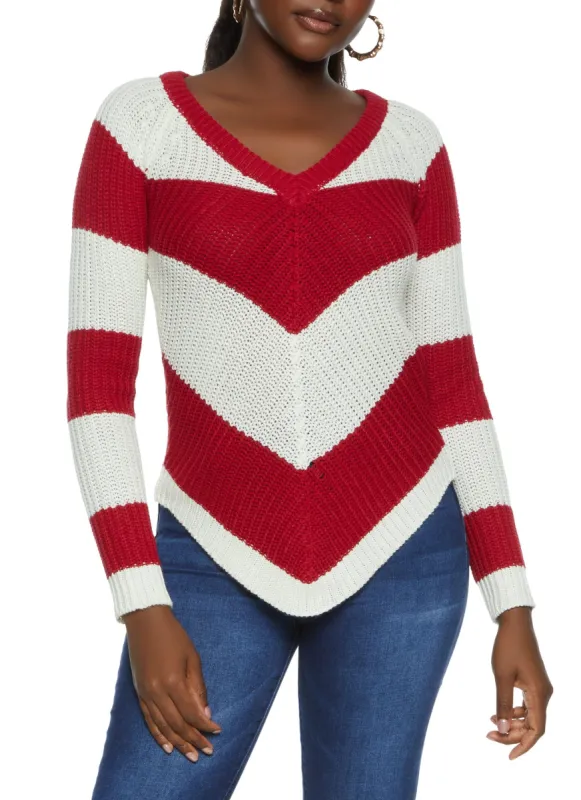 Chevron Striped Lace Up Back Sweater sold by Rainbow