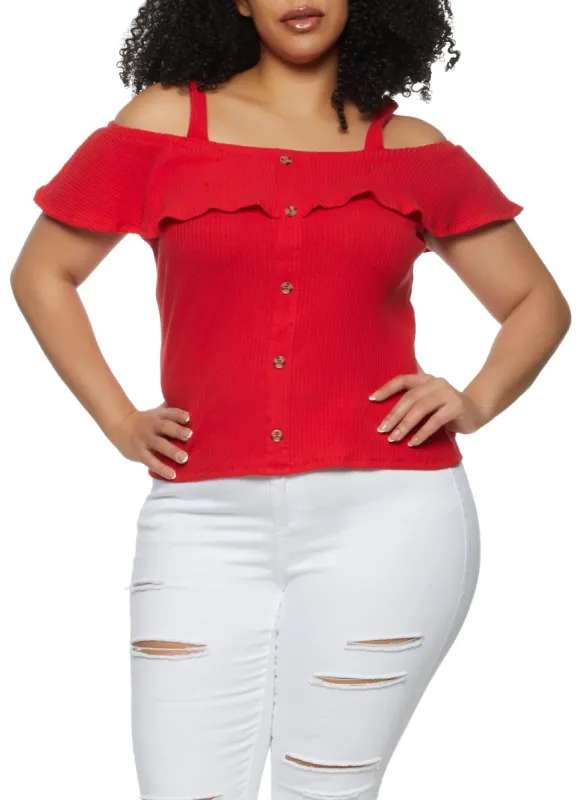 Plus Size Rib Knit Cold Shoulder Top sold by Rainbow