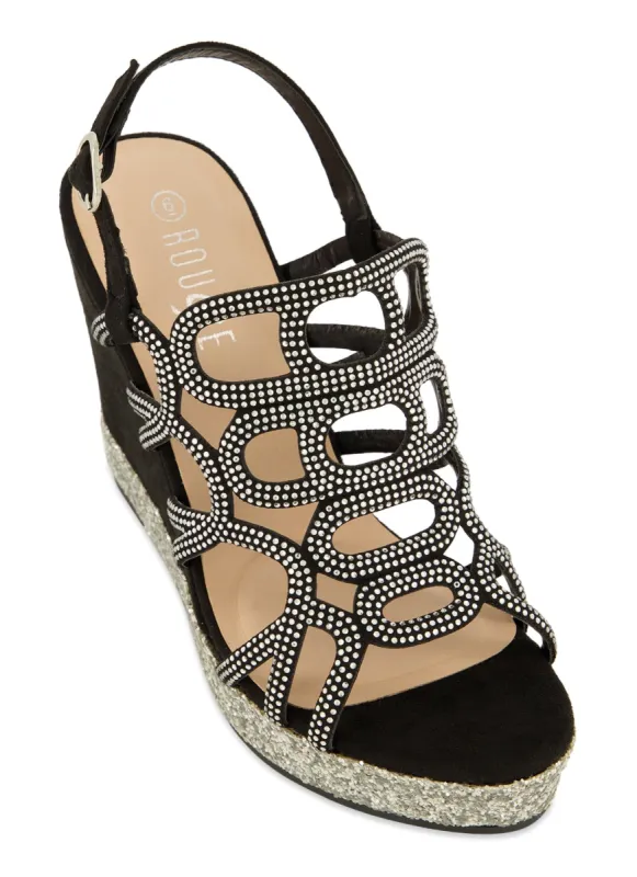 Rhinestone Strappy Wedge Platform Sandals sold by Rainbow