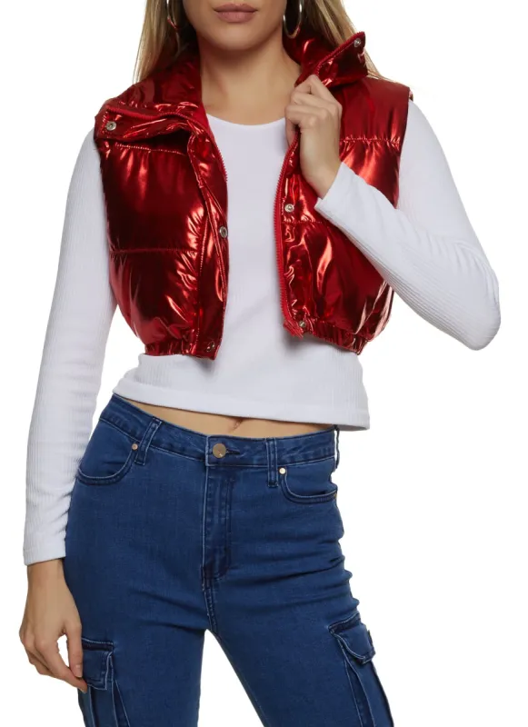 Metallic Cropped Puffer Vest sold by Rainbow