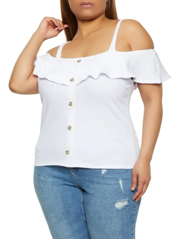 Plus Size Rib Knit Cold Shoulder Top sold by Rainbow