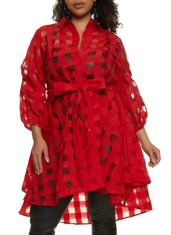 Plus Size Button Down Sheer Shirt Dress sold by Rainbow