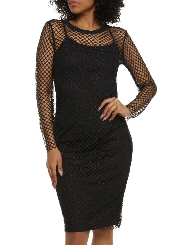 Fishnet Lined Midi Dress sold by Rainbow
