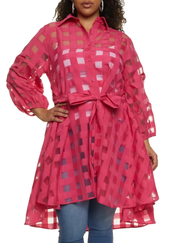 Plus Size Button Down Sheer Shirt Dress sold by Rainbow