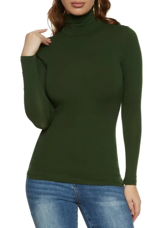 Solid Long Sleeve Turtleneck Top sold by Rainbow