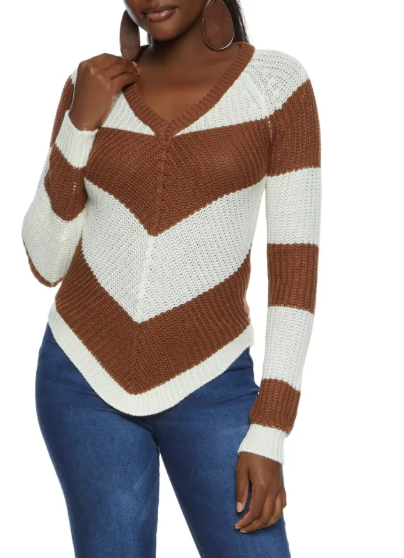 Chevron Striped Lace Up Back Sweater sold by Rainbow