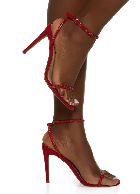 Bebe Rhinestone Ankle Strap Stiletto Heels sold by Rainbow