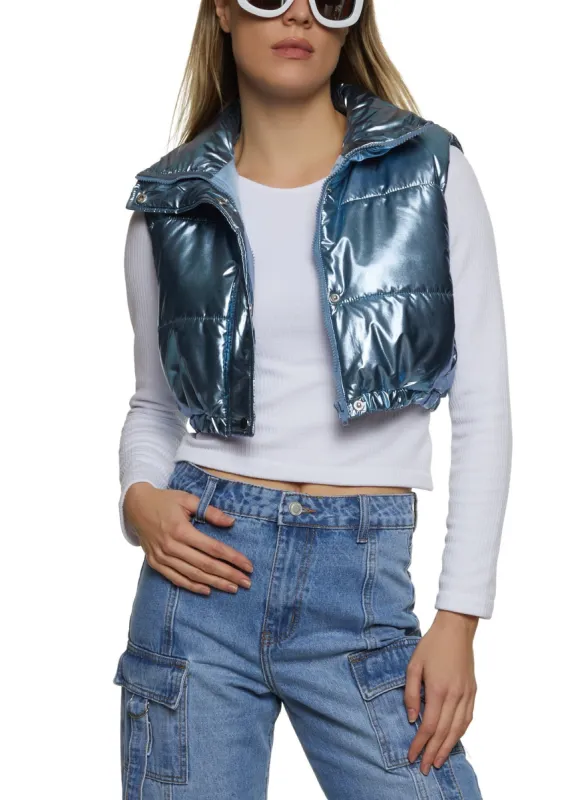 Metallic Cropped Puffer Vest sold by Rainbow