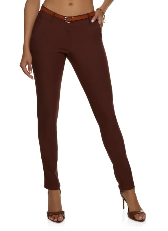 Belted Solid Skinny Leg Dress Pants sold by Rainbow