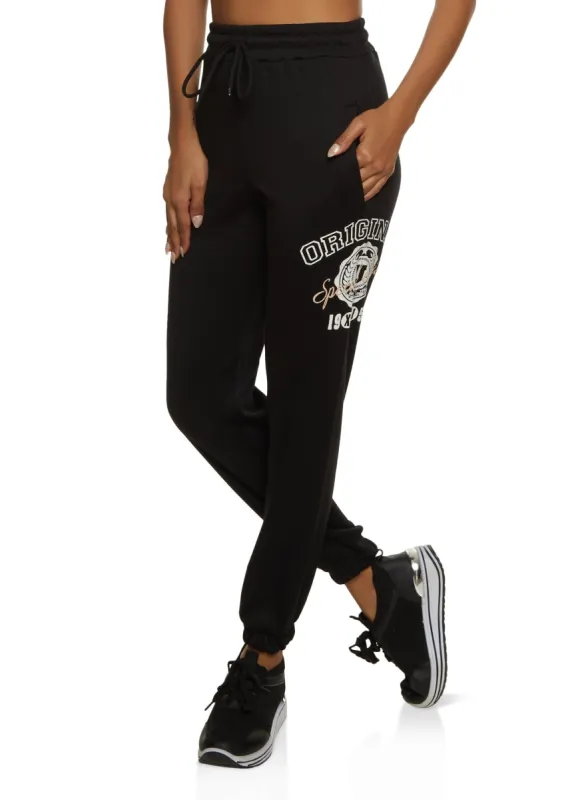 Drawstring High Waist Side Graphic Joggers sold by Rainbow