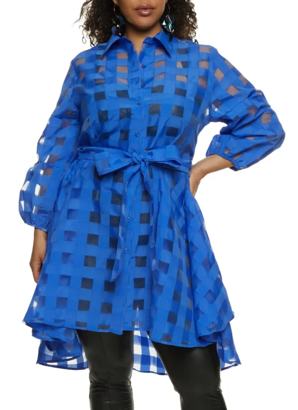 Plus Size Button Down Sheer Shirt Dress sold by Rainbow