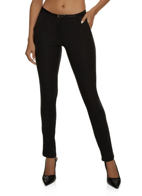 Belted Solid Skinny Leg Dress Pants sold by Rainbow