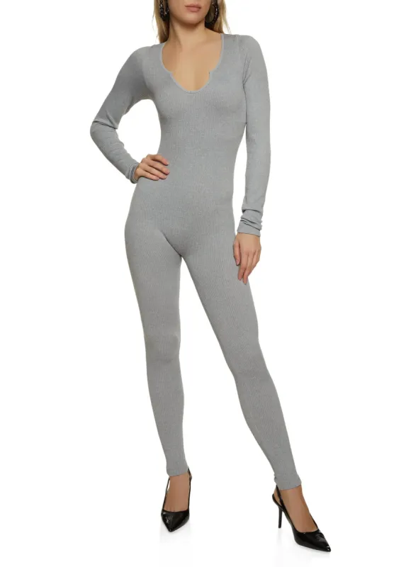 Notch Neck Long Sleeve Catsuit sold by Rainbow