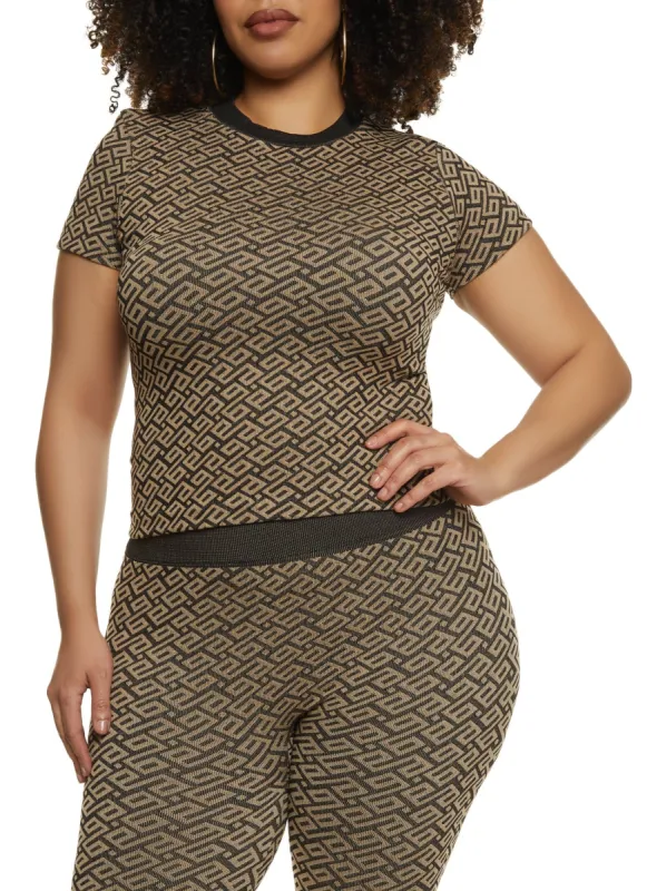 Plus Size Seamless Printed Crew Neck Top made by Rainbow