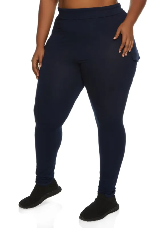Plus Size High Waist Cargo Pocket Leggings sold by Rainbow
