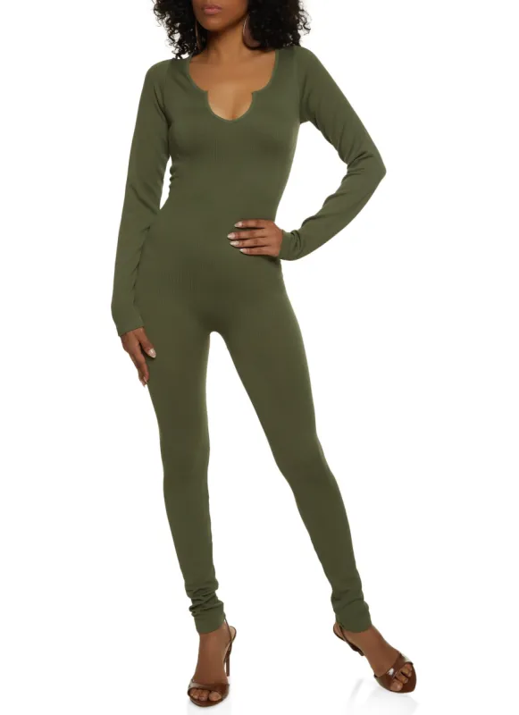 Notch Neck Long Sleeve Catsuit sold by Rainbow