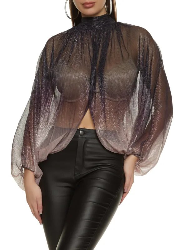 Lurex Ombre Split Hem Long Sleeve Blouse sold by Rainbow