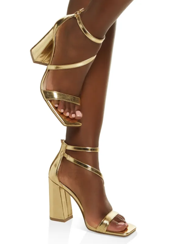 Asymmetric Strap Square Toe Block Heel Sandals sold by Rainbow