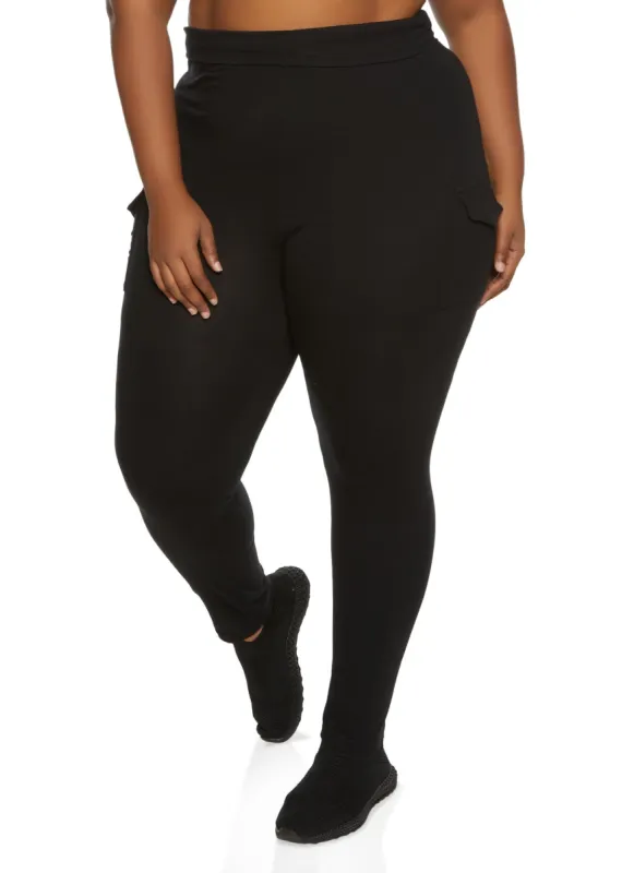 Plus Size High Waist Cargo Pocket Leggings sold by Rainbow