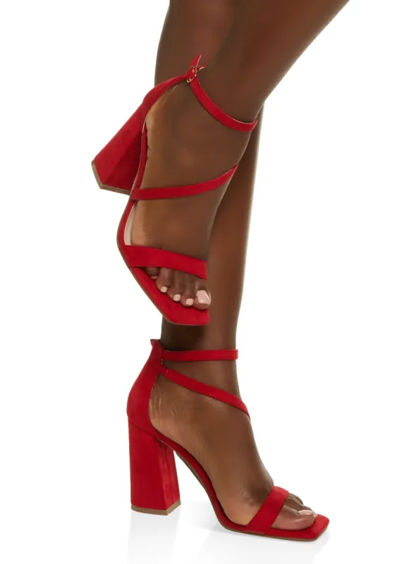 Asymmetric Strap Square Toe Block Heel Sandals sold by Rainbow