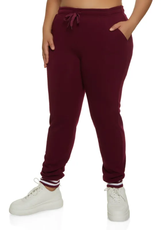 Plus Size Striped Cuff Fleece Joggers sold by Rainbow