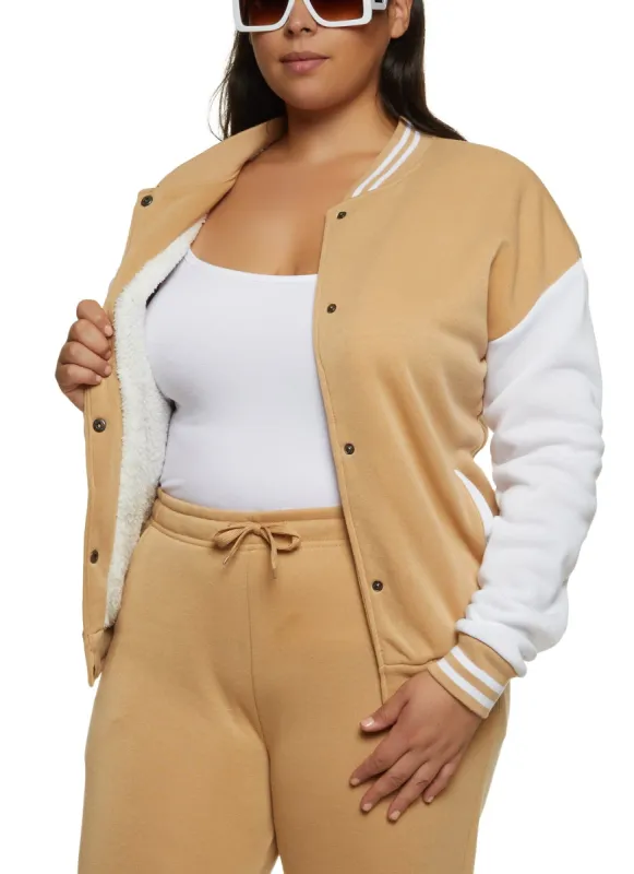 Plus Size Color Block Varsity Jacket sold by Rainbow