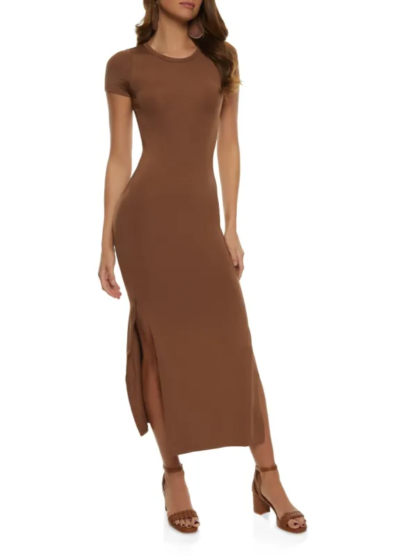 Crew Neck Side Slit Maxi Dress sold by Rainbow