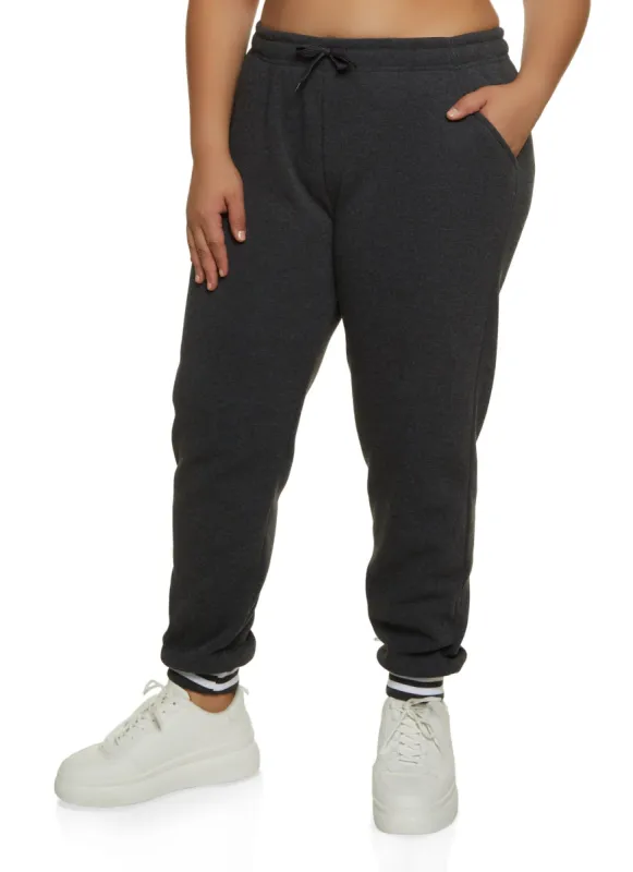 Plus Size Striped Cuff Fleece Joggers sold by Rainbow