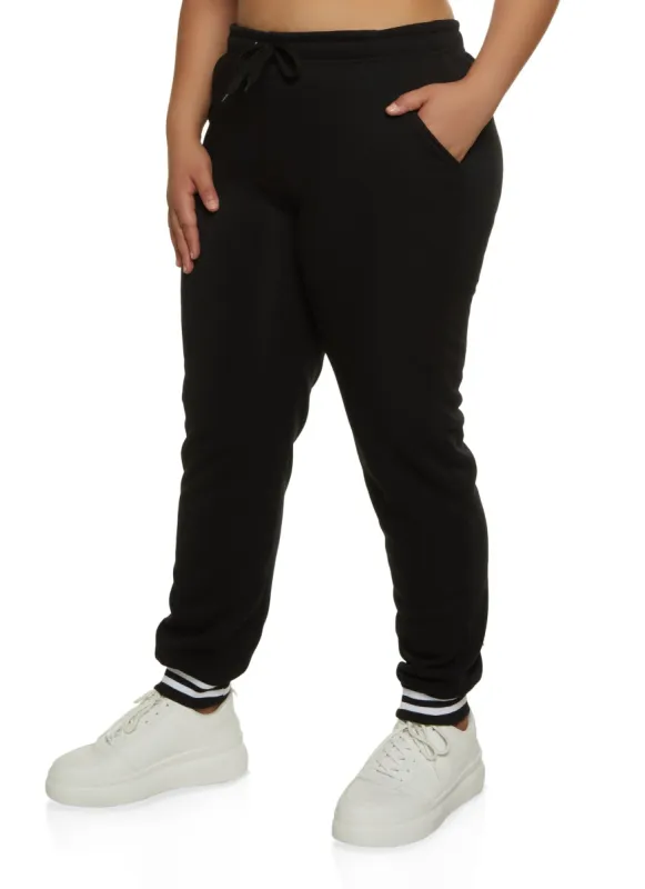Plus Size Striped Cuff Fleece Joggers sold by Rainbow