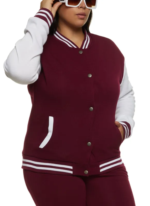 Plus Size Color Block Varsity Jacket sold by Rainbow
