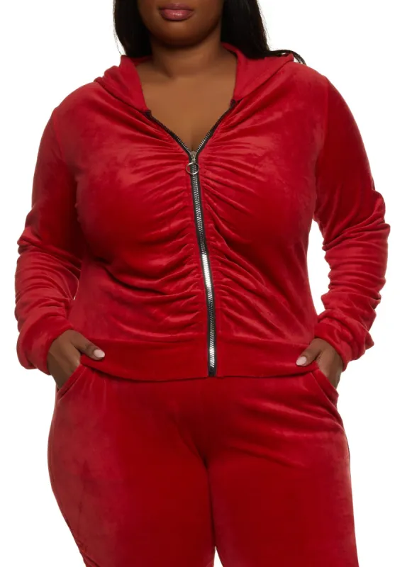 Plus Size Ruched Zip Front Hooded Sweatshirt sold by Rainbow