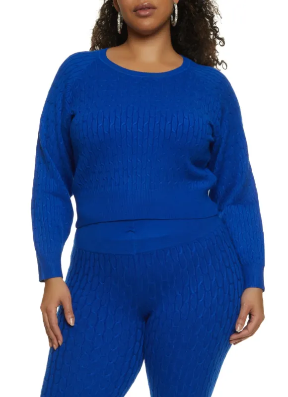 Plus Size Cable Knit Crew Neck Pullover Sweater sold by Rainbow