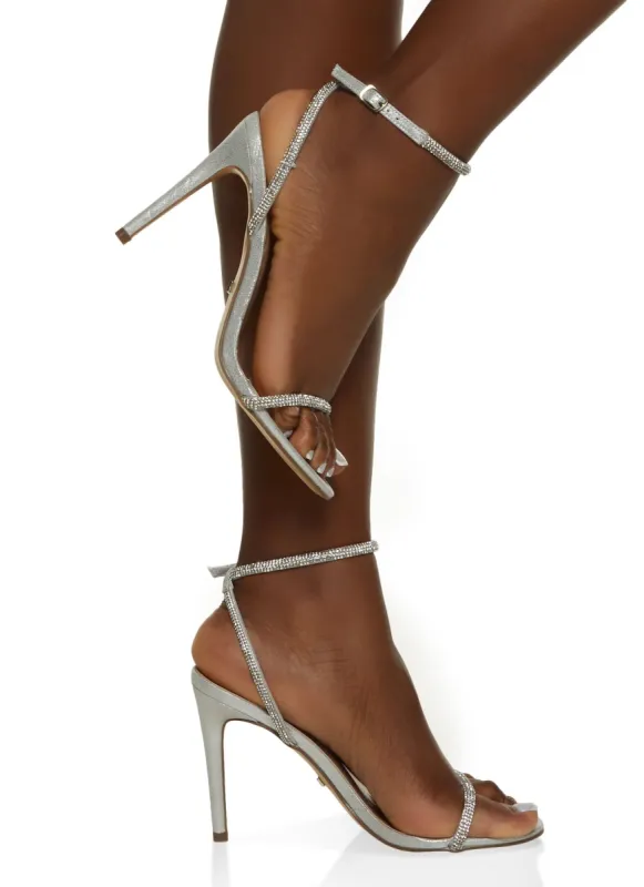 Bebe Rhinestone Ankle Strap Stiletto Heels sold by Rainbow