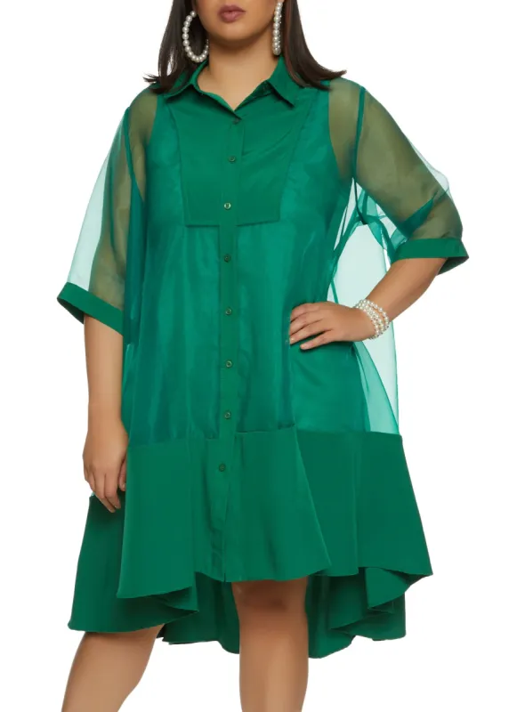 Plus Size Organza Lined Shirt Dress sold by Rainbow
