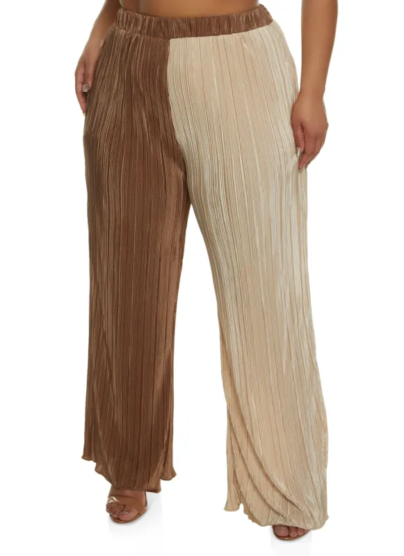 Plus Size Plisse Color Block Wide Leg Pants sold by Rainbow
