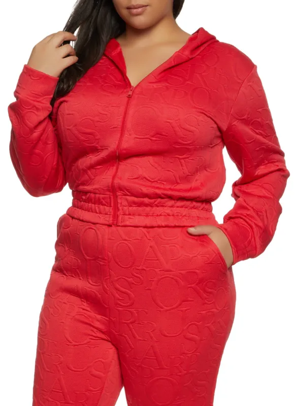 Plus Size Embossed Zip Up Cropped Hoodie sold by Rainbow