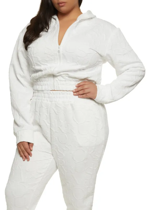 Plus Size Embossed Zip Up Cropped Hoodie sold by Rainbow