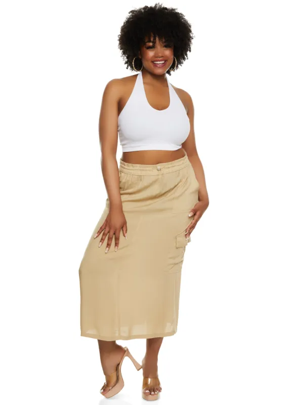 Plus Size Linen Toggle Drawstring Cargo Skirt sold by Rainbow