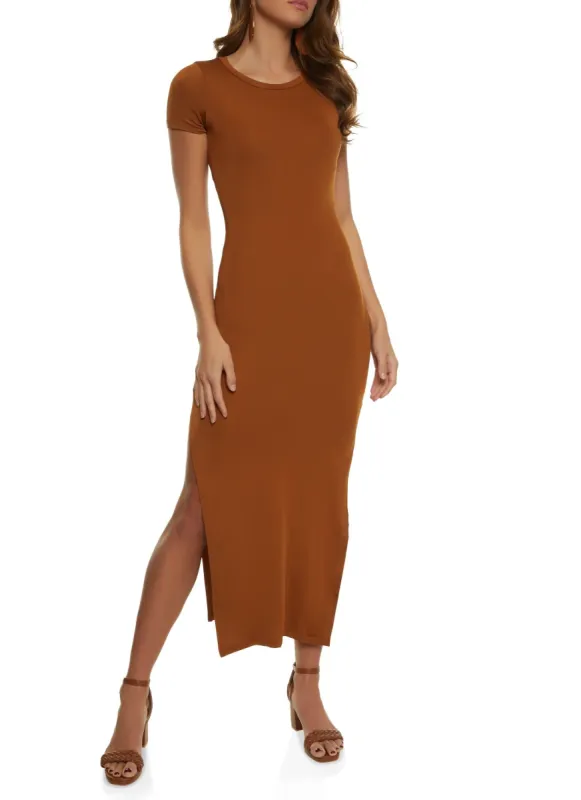Crew Neck Side Slit Maxi Dress sold by Rainbow
