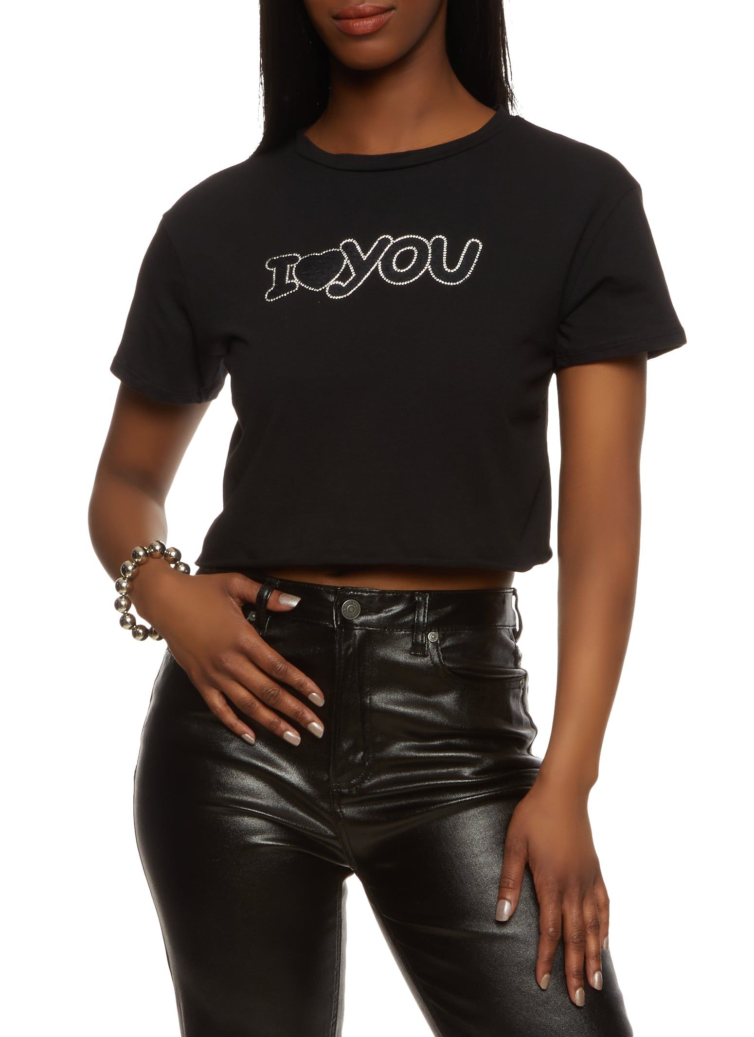 I Heart You Rhinestone Cropped Graphic Tee sold by Rainbow