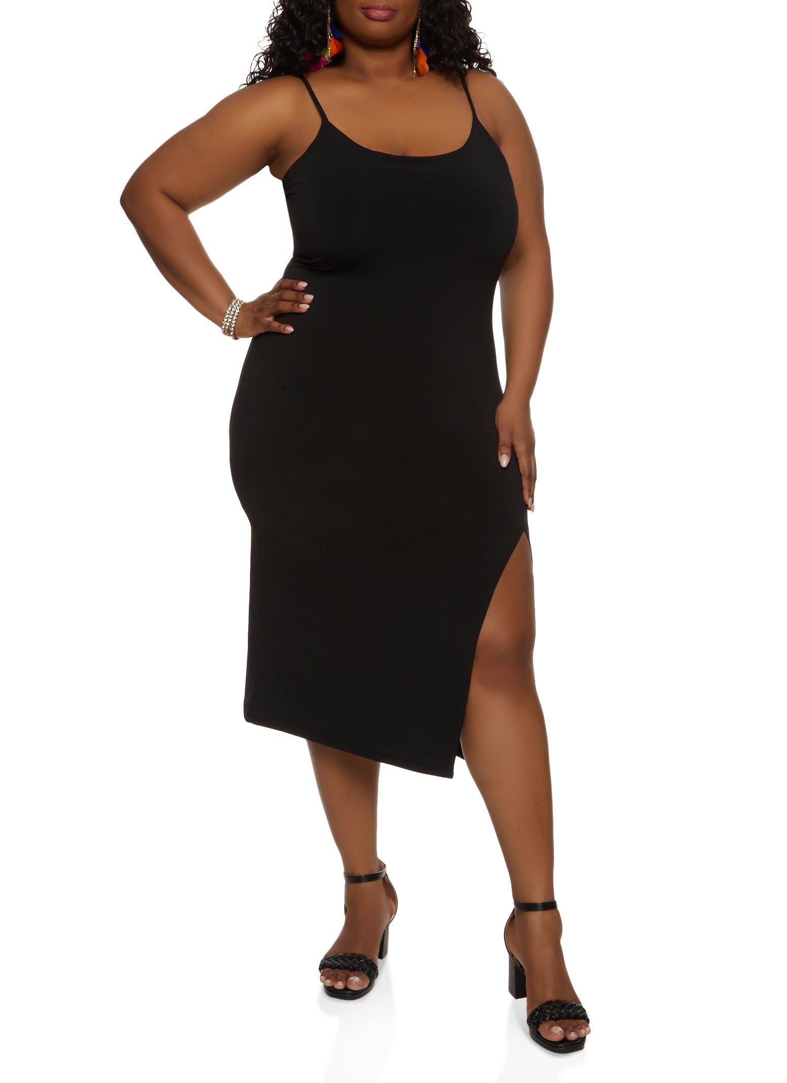 Plus Size Side Slit Cami Midi Dress sold by Rainbow
