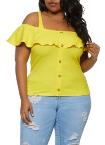 Plus Size Rib Knit Cold Shoulder Top sold by Rainbow