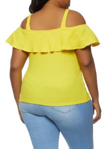 Plus Size Rib Knit Cold Shoulder Top sold by Rainbow