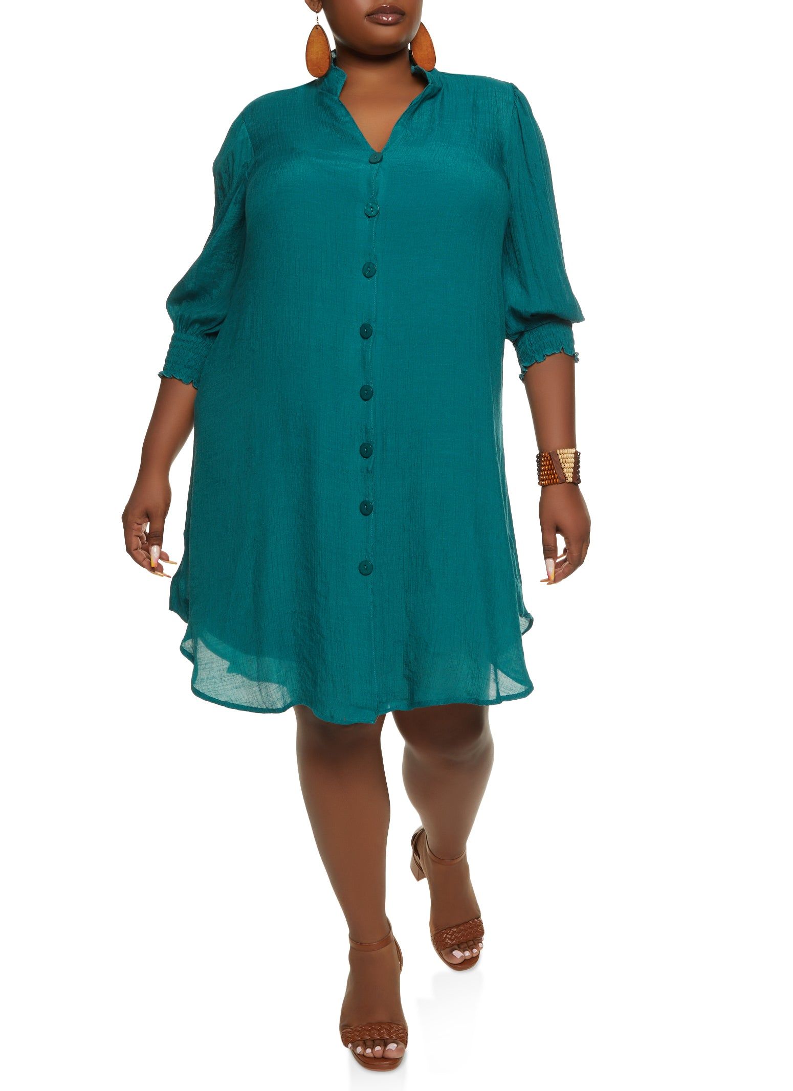 Plus Size Gauze Knit Button Front Shirt Dress sold by Rainbow product image thumbnail 2